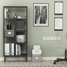 Corp biblioteca, Olivia, Penta, 60x138.6x29.6cm, 100% PAL melaminat, Negru / Marmură