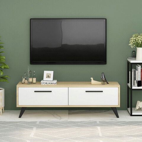 Comoda TV, Olivia, Melisa, 120x45x29.6cm, 100% PAL melaminat , Safir / Alb