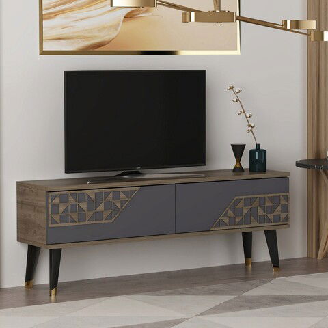 Comoda TV, Olivia, Toronto, 120x45.2x29.6cm, 100% PAL melaminat, Nuc / Antracit