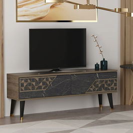 Comoda TV, Olivia, Toronto, 120x45.2x29.6cm, 100% PAL melaminat, Nuc / Negru
