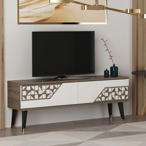 Comoda TV, Olivia, Toronto, 120x45.2x29.6cm, 100% PAL melaminat, Nuc / Alb