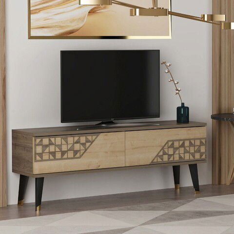 Comoda TV, Olivia, Toronto, 120x45.2x29.6cm, 100% PAL melaminat, Nuc / Stejar safir