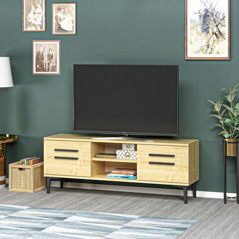 Comoda TV, Olivia, View, 120x48.2x29.6cm, 100% PAL melaminat, Stejar safir