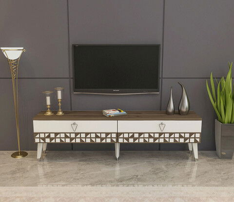Comoda TV, Olivia, Ventus, 150x45x29.6cm, 100% PAL melaminat, Nuc / Alb