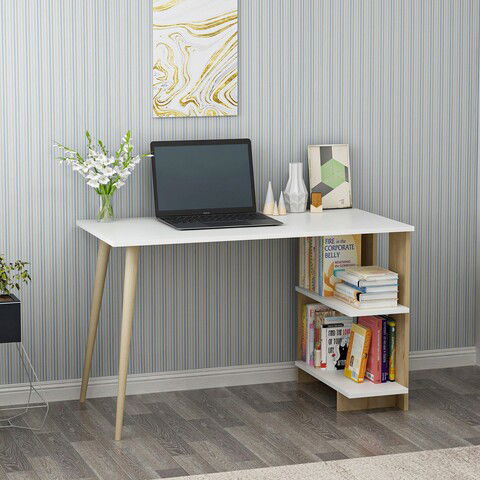Birou, Olivia, Elas, 110x74x50cm, 100% PAL melaminat, Alb / Stejar safir