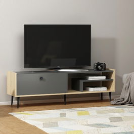 Comoda TV, Olivia, Rio, Cm, 100% PAL melaminat, Antracit / Stejar safir