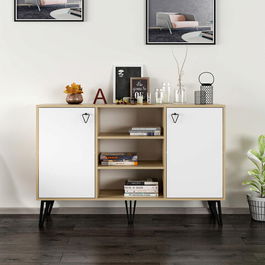 Consolă, Olivia, Ege, 140x96x40cm, 100% PAL melaminat, Stejar safir / Alb