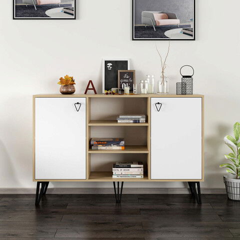 Consolă, Olivia, Ege, 140x96x40cm, 100% PAL melaminat, Stejar safir / Alb