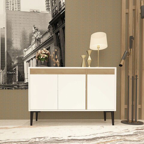 Consolă, Olivia, Asude, 120x75x40cm, 100% PAL melaminat, Alb / Stejar safir