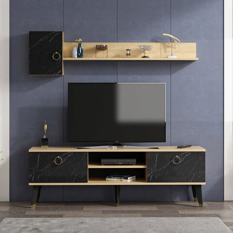 Comoda TV, Olivia, Alfa, Cm, 100% PAL melaminat, Safir / Negru