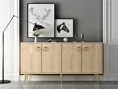Consolă, Olivia, Drop, 140x75x40cm, 100% PAL melaminat, Stejar safir
