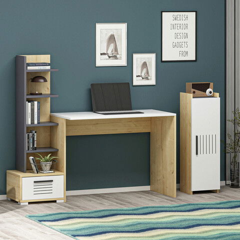 Birou, Olivia, Dawn, 120x72x60cm, 100% PAL melaminat, Stejar safir / Alb / Antracit