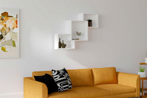 Raft de perete, Puqa Design, Silver, 98x72x19.6cm, 100% PAL melaminat, Alb