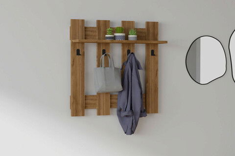 Cuier de perete, Puqa Design, Carina, 70x70x18cm, 100% PAL melaminat, Nuc