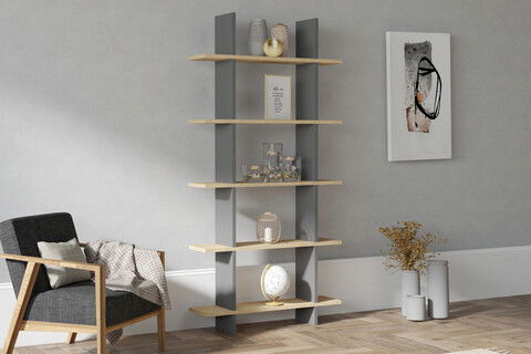Corp biblioteca, Puqa Design, Lina, 80x160x19.6cm, 100% PAL melaminat, Safir / Antracit