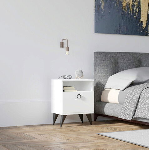 Noptiera, Puqa Design, Barlo, 40x50x40cm, 100% PAL melaminat, Alb