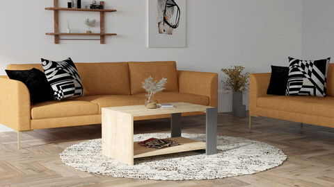 Măsuţă de cafea, Puqa Design, Beste, 80x35x46.4cm, 100% PAL melaminat, Safir / Antracit