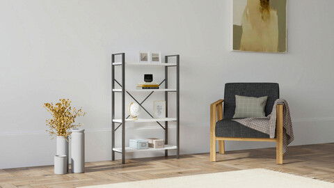 Corp biblioteca, Puqa Design, Mina, 60x100x24cm, 100% PAL melaminat, Alb / Negru