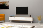 Comoda TV, Puqa Design, Paris, 160x35x25cm, 100% PAL melaminat, Alb / Nuc