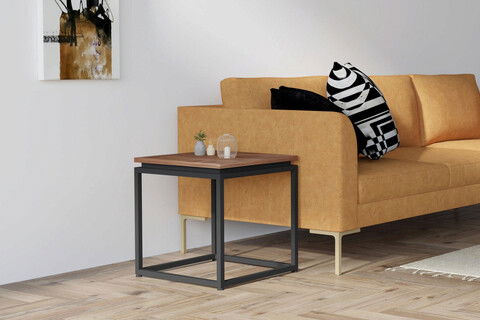 Măsuţă de cafea, Puqa Design, Lale, 45x45.5x45cm, 100% LEMN DE PIN, Nuc / Negru
