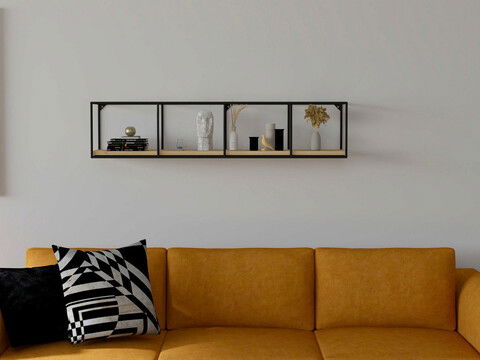 Raft de perete, Puqa Design, Miray, 115x25.5x25.5cm, 100% PAL melaminat, Safir / Negru
