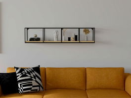 Raft de perete, Puqa Design, Miray, 115x25.5x25.5cm, 100% PAL melaminat, Safir / Negru