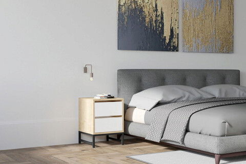 Noptiera, Puqa Design, Cefalu, 40x55x40cm, 100% PAL melaminat, Safir / Alb