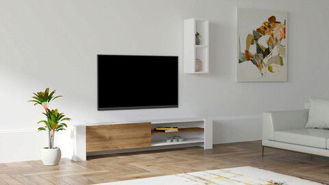 Comoda TV, Puqa Design, Naz, Cm, 100% PAL melaminat, Nuc