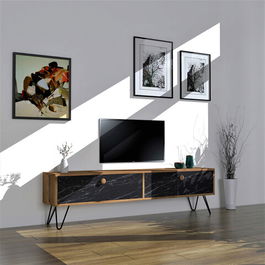 Comoda TV, Puqa Design, Side, 160x45x29.6cm, 100% PAL melaminat, Pinul Atlantic / Negru