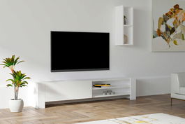 Comoda TV, Puqa Design, Naz, Cm, 100% PAL melaminat, Alb