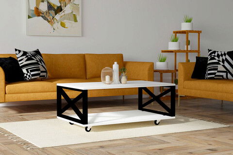 Măsuţă de cafea, Puqa Design, Berk, 98x33.6x60cm, 100% PAL melaminat, Alb / Negru