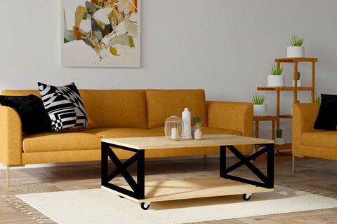 Măsuţă de cafea, Puqa Design, Refia, 98x33.6x60cm, 100% PAL melaminat, Pinul Atlantic