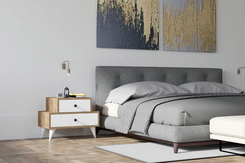 Noptiera, Puqa Design, Mise, Cm, 100% PAL melaminat, Alb / Nuc
