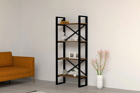 Corp biblioteca, Puqa Design, Alaro, 66x150x32cm, 100% PAL melaminat, Nuc
