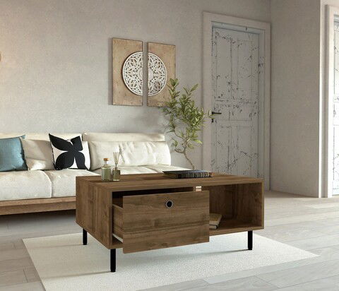 Măsuţă de cafea, Puqa Design, Nando, 100x43x60cm, 100% PAL melaminat, Nuc