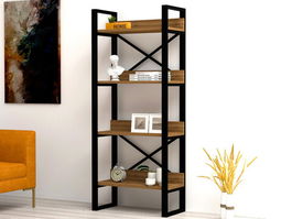 Corp biblioteca, Puqa Design, Adisa, 63x150x32cm, 100% PAL melaminat, Nuc