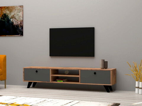 Comoda TV, Puqa Design, Tumuki, 160x37x29.6cm, 100% PAL melaminat, Pinul Atlantic / Antracit