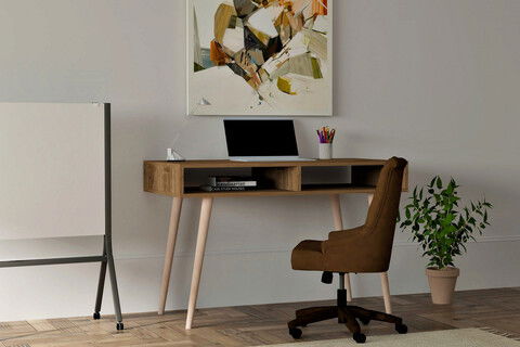 Birou, Puqa Design, Novo, 120x74.8x60cm, 100% PAL melaminat, Nuc