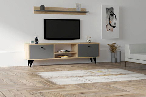 Comoda TV, Puqa Design, Sliva, Cm, 100% PAL melaminat, Safir / Antracit