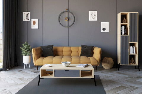 Măsuţă de cafea, Puqa Design, Faro, 100x28.2x50cm, 100% PAL melaminat, Stejar safir / Antracit