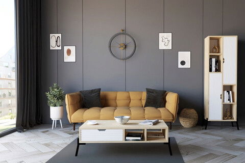 Măsuţă de cafea, Puqa Design, Serpa, 100x28.2x50cm, 100% PAL melaminat, Stejar safir / Alb