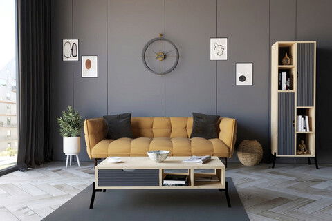 Măsuţă de cafea, Puqa Design, Serpa, 100x28.2x50cm, 100% PAL melaminat, Stejar safir / Antracit