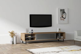 Comoda TV, Puqa Design, Eray, 160x35x40cm, 100% PAL melaminat, Nuc / Antracit