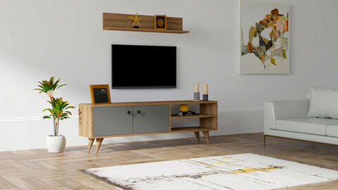 Comoda TV, Puqa Design, Erho, Cm, 100% PAL melaminat, Nuc / Antracit