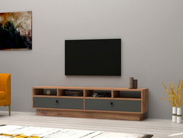Comoda TV, Puqa Design, Apdus, 160x30x29.6cm, 100% PAL melaminat, Pinul Atlantic / Antracit