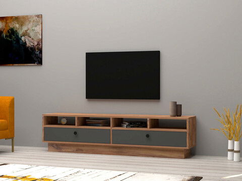 Comoda TV, Puqa Design, Apdus, 160x30x29.6cm, 100% PAL melaminat, Pinul Atlantic / Antracit