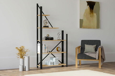 Corp biblioteca, Puqa Design, Eagle, 80x169.5x24cm, 100% PAL melaminat, Safir / Negru
