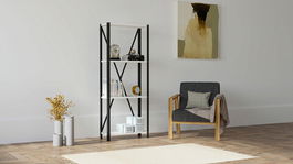 Corp biblioteca, Puqa Design, London, 60x149.5x29cm, 100% PAL melaminat, Alb / Negru