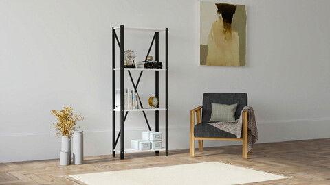 Corp biblioteca, Puqa Design, London, 60x149.5x29cm, 100% PAL melaminat, Alb / Negru