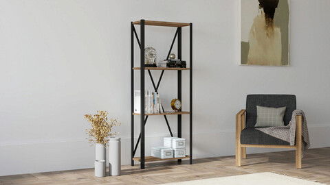 Corp biblioteca, Puqa Design, London, 60x149.5x29cm, 100% PAL melaminat, Nuc / Negru